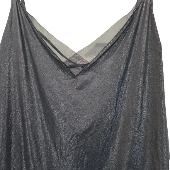 Victorias Secret Metallic Mesh V‎ Neck Cami Tank Top Womens L Silver Glamorous - Picture 9 of 11